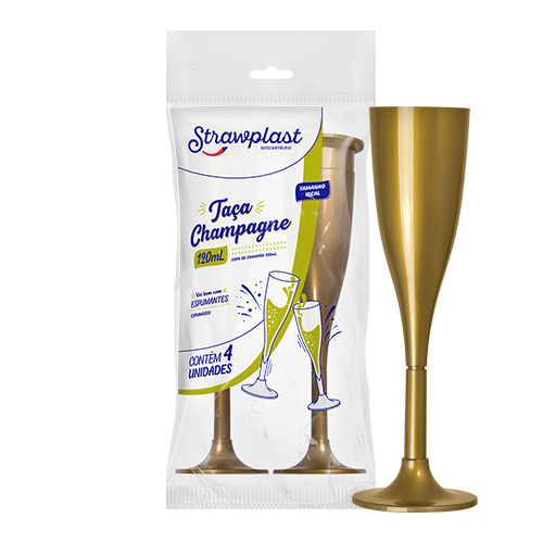 Taça Champagne Dourada 120ml – 4 unid